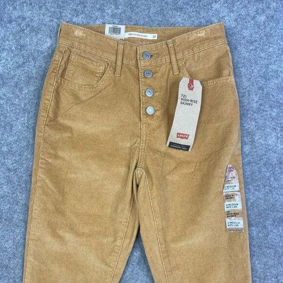 Levis 721 High Rise Skinny Corduroy Pants Womens 25 Brown Button Fly 5-Pocket - Picture 2 of 14
